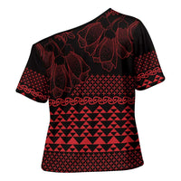 Red Taniko Kowhaiwhai Tukutuku Motif Cross Shoulder Shirt LT9 - Polynesian Pride