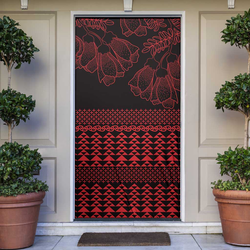 Red Taniko Kowhaiwhai Tukutuku Motif Door Cover - Polynesian Pride