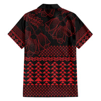 Red Taniko Kowhaiwhai Tukutuku Motif Family Matching Long Sleeve Bodycon Dress and Hawaiian Shirt