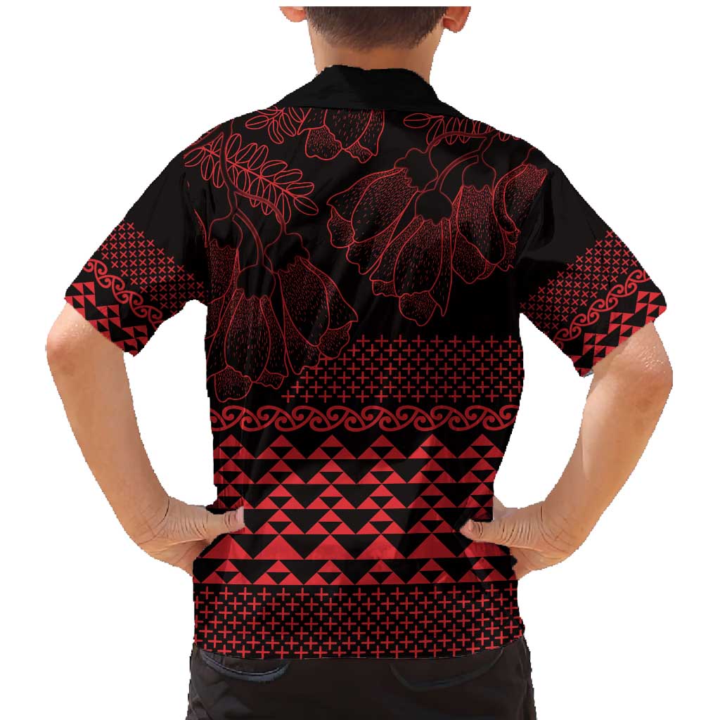 Red Taniko Kowhaiwhai Tukutuku Motif Family Matching Mermaid Dress and Hawaiian Shirt