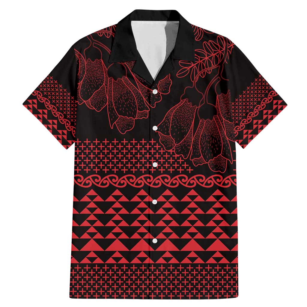 Red Taniko Kowhaiwhai Tukutuku Motif Family Matching Mermaid Dress and Hawaiian Shirt