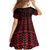 Red Taniko Kowhaiwhai Tukutuku Motif Family Matching Off Shoulder Maxi Dress and Hawaiian Shirt