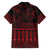 Red Taniko Kowhaiwhai Tukutuku Motif Family Matching Off Shoulder Maxi Dress and Hawaiian Shirt