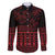 Red Taniko Kowhaiwhai Tukutuku Motif Family Matching Off Shoulder Maxi Dress and Hawaiian Shirt