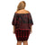 Red Taniko Kowhaiwhai Tukutuku Motif Family Matching Off Shoulder Short Dress and Hawaiian Shirt