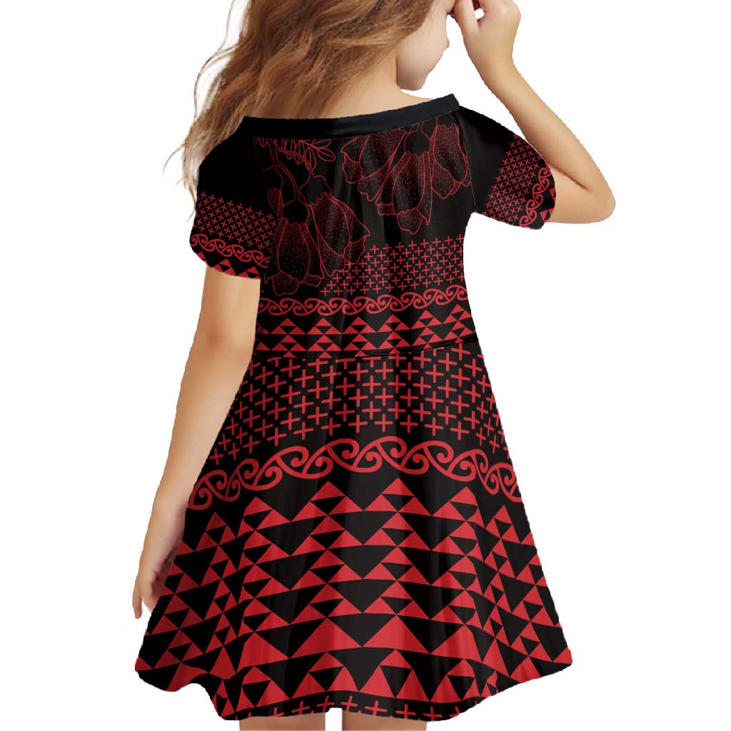 Red Taniko Kowhaiwhai Tukutuku Motif Family Matching Short Sleeve Bodycon Dress and Hawaiian Shirt