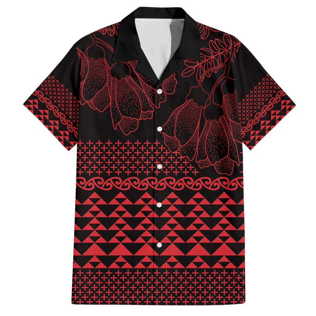 Red Taniko Kowhaiwhai Tukutuku Motif Family Matching Tank Maxi Dress and Hawaiian Shirt