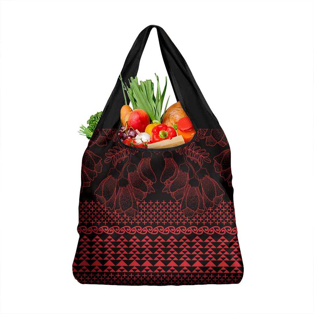 Red Taniko Kowhaiwhai Tukutuku Motif Grocery Bag