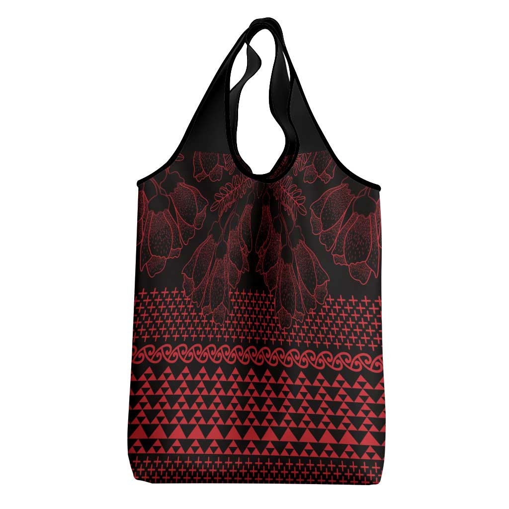 Red Taniko Kowhaiwhai Tukutuku Motif Grocery Bag