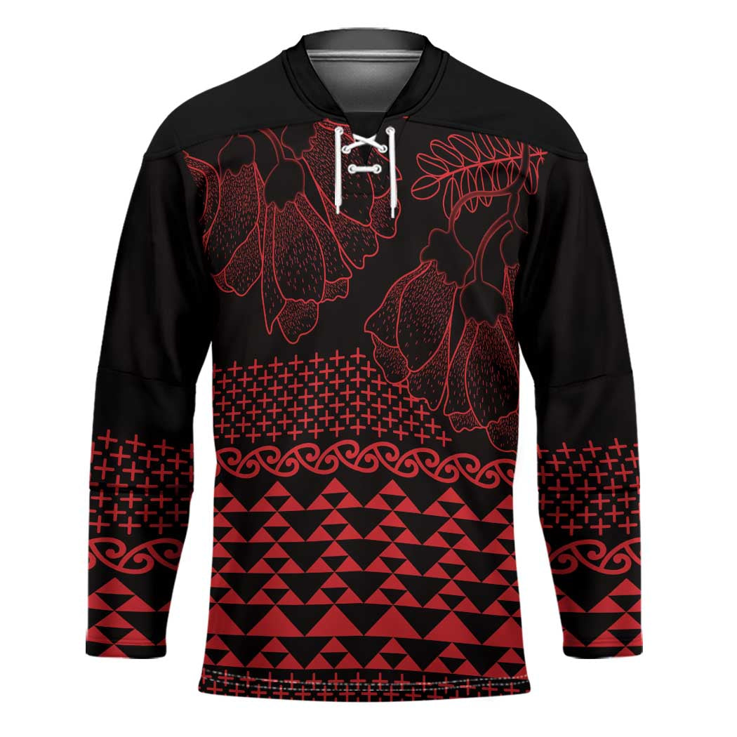 Red Taniko Kowhaiwhai Tukutuku Motif Hockey Jersey LT9 Unisex Red - Polynesian Pride
