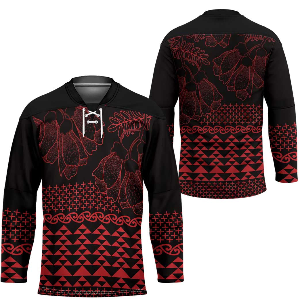 Red Taniko Kowhaiwhai Tukutuku Motif Hockey Jersey LT9 - Polynesian Pride