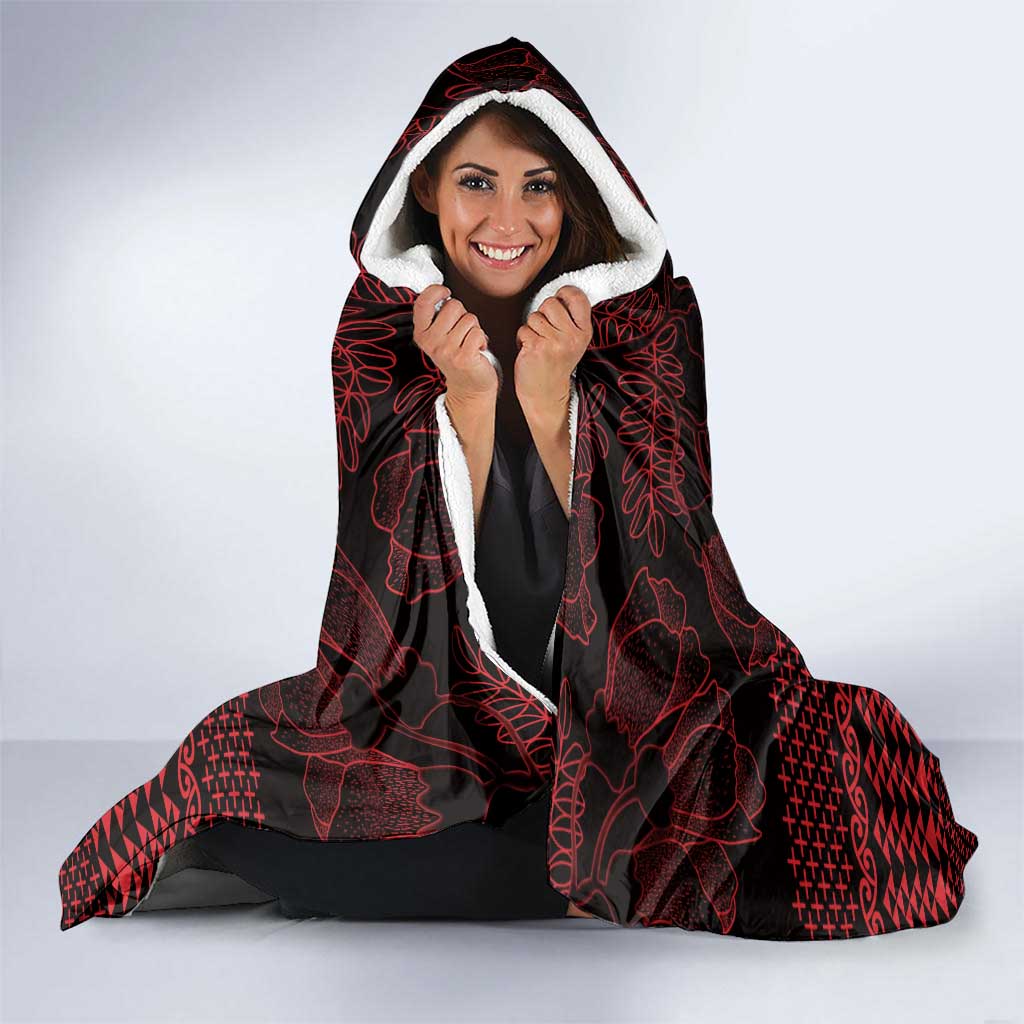 Red Taniko Kowhaiwhai Tukutuku Motif Hooded Blanket LT9 - Polynesian Pride