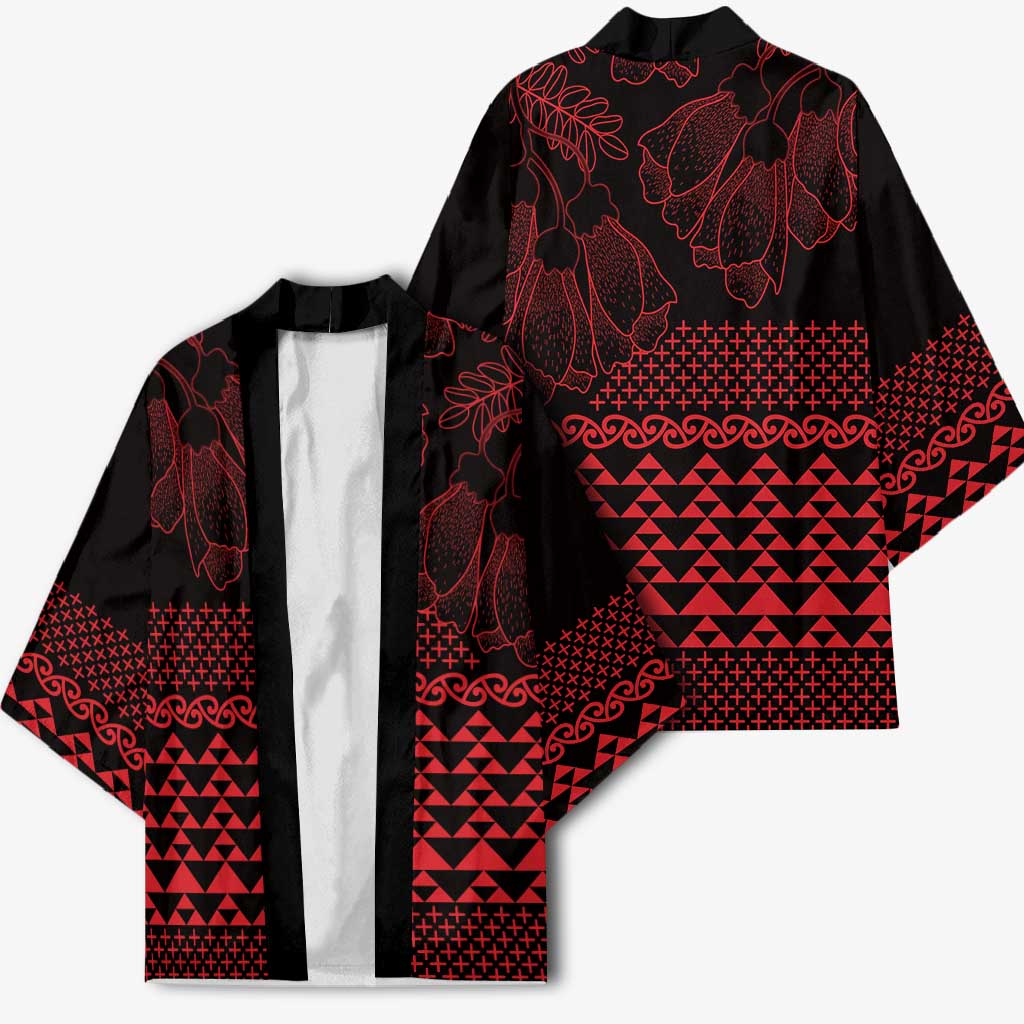 Red Taniko Kowhaiwhai Tukutuku Motif Kimono - Polynesian Pride