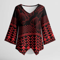 Red Taniko Kowhaiwhai Tukutuku Motif Kimono Sleeve Blouse LT9 Female Red - Polynesian Pride