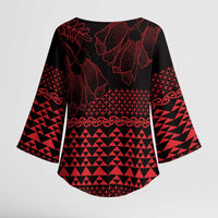 Red Taniko Kowhaiwhai Tukutuku Motif Kimono Sleeve Blouse LT9 - Polynesian Pride