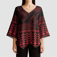 Red Taniko Kowhaiwhai Tukutuku Motif Kimono Sleeve Blouse LT9 - Polynesian Pride