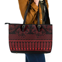 Red Taniko Kowhaiwhai Tukutuku Motif Leather Tote Bag