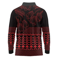 Red Taniko Kowhaiwhai Tukutuku Motif Long Sleeve Polo Shirt LT9 - Polynesian Pride