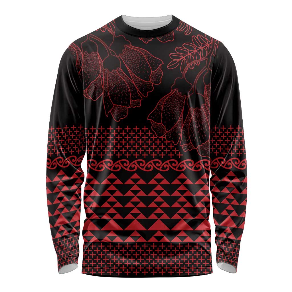 Red Taniko Kowhaiwhai Tukutuku Motif Long Sleeve Shirt LT9 Unisex Red - Polynesian Pride