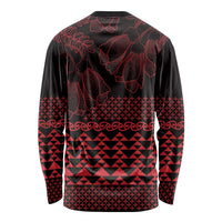 Red Taniko Kowhaiwhai Tukutuku Motif Long Sleeve Shirt LT9 - Polynesian Pride