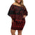 Red Taniko Kowhaiwhai Tukutuku Motif Off Shoulder Short Dress