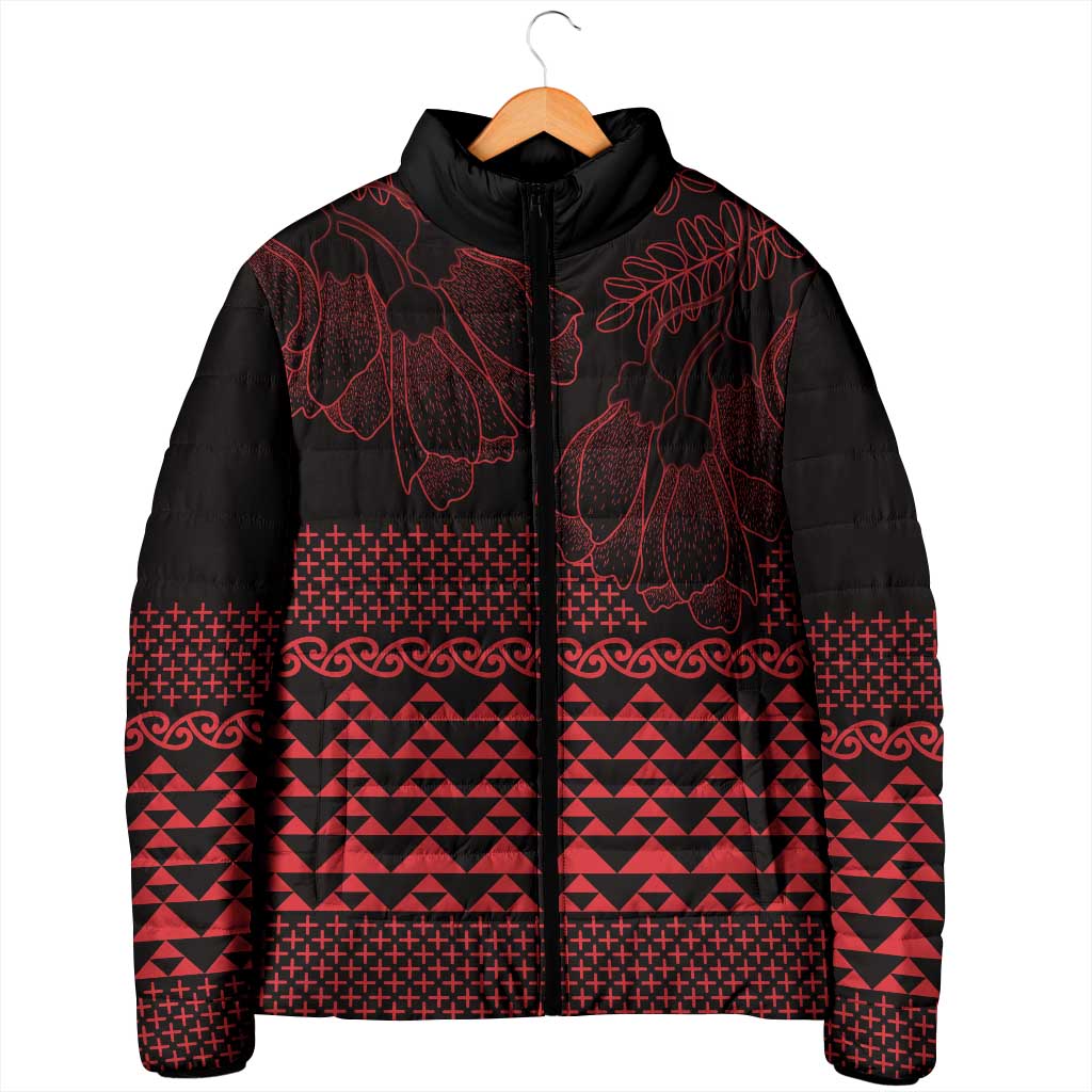Red Taniko Kowhaiwhai Tukutuku Motif Padded Jacket LT9 - Polynesian Pride