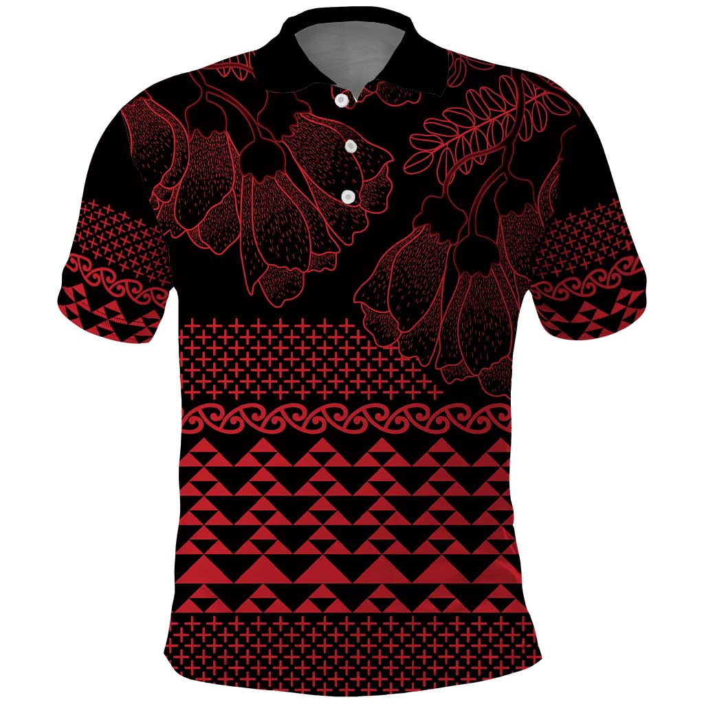 Red Taniko Kowhaiwhai Tukutuku Motif Polo Shirt