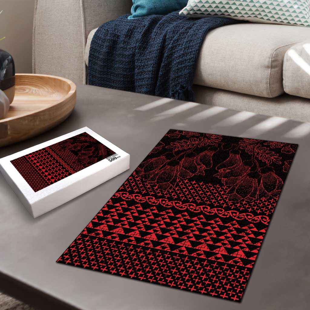 Red Taniko Kowhaiwhai Tukutuku Motif Puzzle LT9 - Polynesian Pride