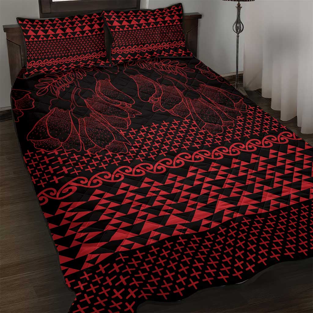 Red Taniko Kowhaiwhai Tukutuku Motif Quilt Bed Set LT9 Red - Polynesian Pride