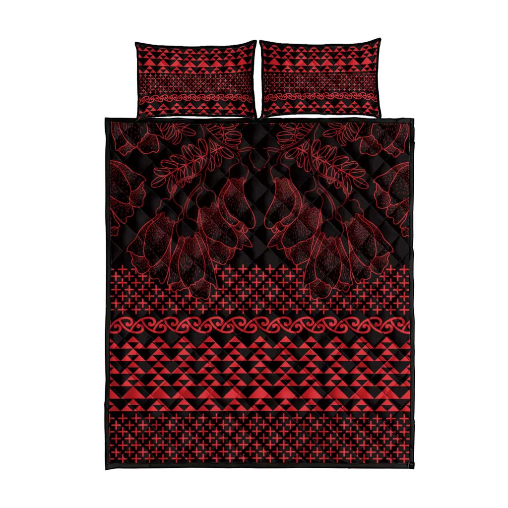 Red Taniko Kowhaiwhai Tukutuku Motif Quilt Bed Set LT9 - Polynesian Pride