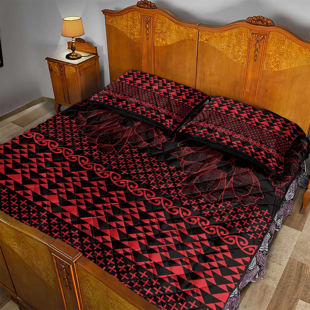 Red Taniko Kowhaiwhai Tukutuku Motif Quilt Bed Set LT9 - Polynesian Pride