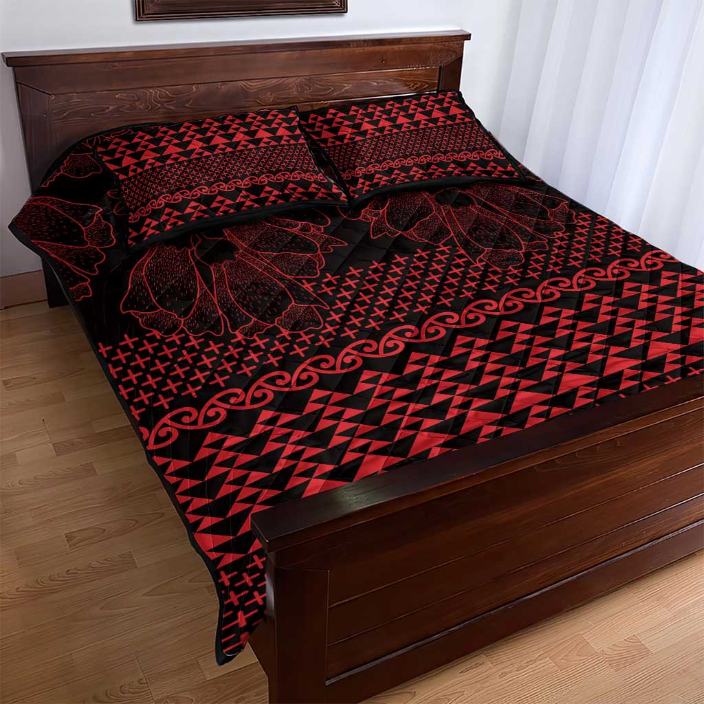 Red Taniko Kowhaiwhai Tukutuku Motif Quilt Bed Set LT9 - Polynesian Pride