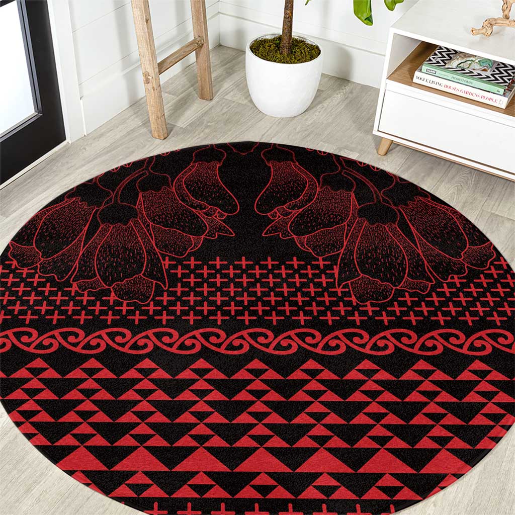 Red Taniko Kowhaiwhai Tukutuku Motif Round Carpet