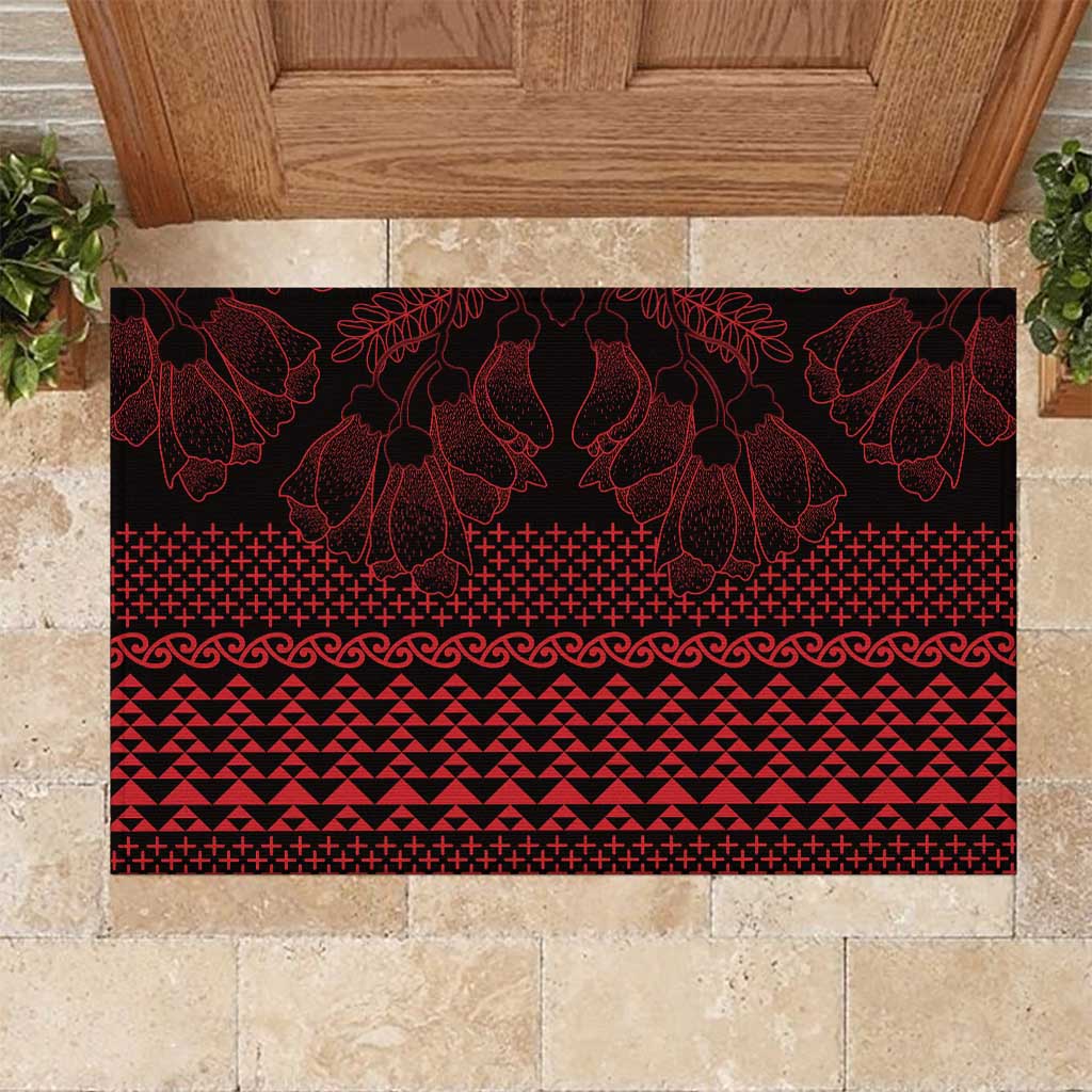 Red Taniko Kowhaiwhai Tukutuku Motif Rubber Doormat