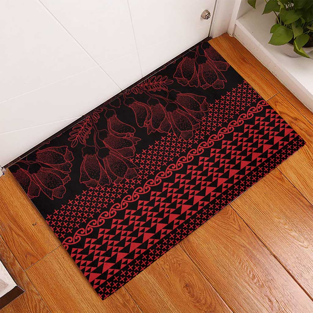 Red Taniko Kowhaiwhai Tukutuku Motif Rubber Doormat
