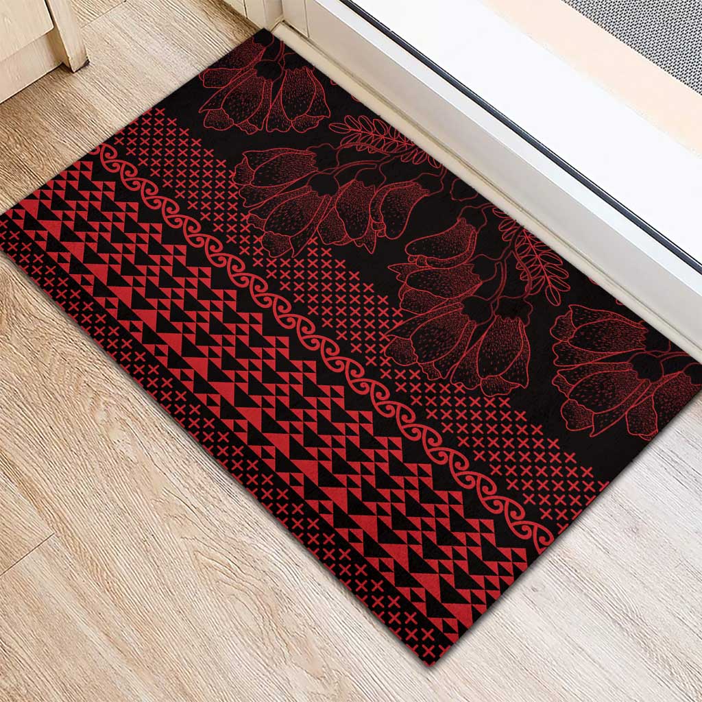 Red Taniko Kowhaiwhai Tukutuku Motif Rubber Doormat