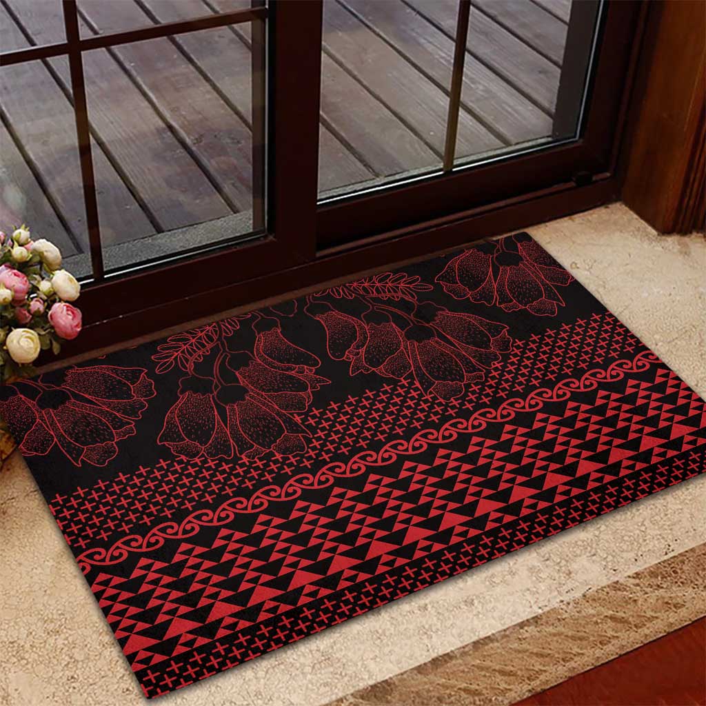 Red Taniko Kowhaiwhai Tukutuku Motif Rubber Doormat
