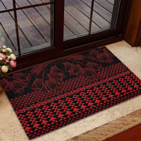 Red Taniko Kowhaiwhai Tukutuku Motif Rubber Doormat
