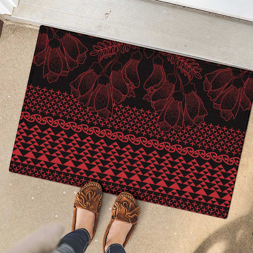 Red Taniko Kowhaiwhai Tukutuku Motif Rubber Doormat