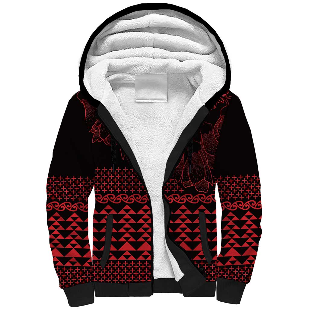 Red Taniko Kowhaiwhai Tukutuku Motif Sherpa Hoodie LT9 Unisex Red - Polynesian Pride