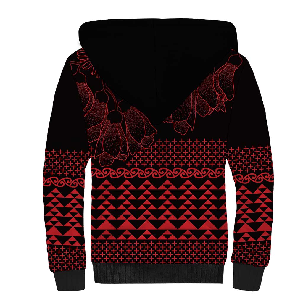 Red Taniko Kowhaiwhai Tukutuku Motif Sherpa Hoodie LT9 - Polynesian Pride