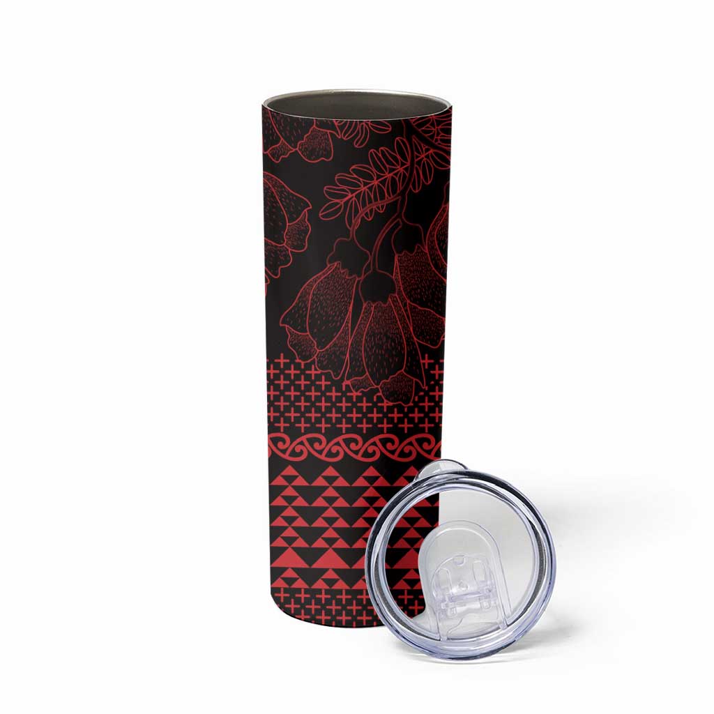 Red Taniko Kowhaiwhai Tukutuku Motif Skinny Tumbler