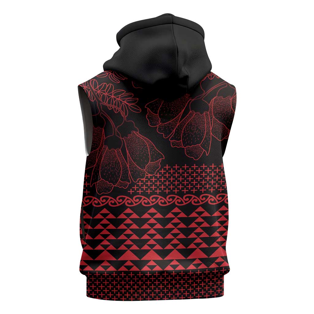 Red Taniko Kowhaiwhai Tukutuku Motif Sleeveless Hoodie LT9 - Polynesian Pride