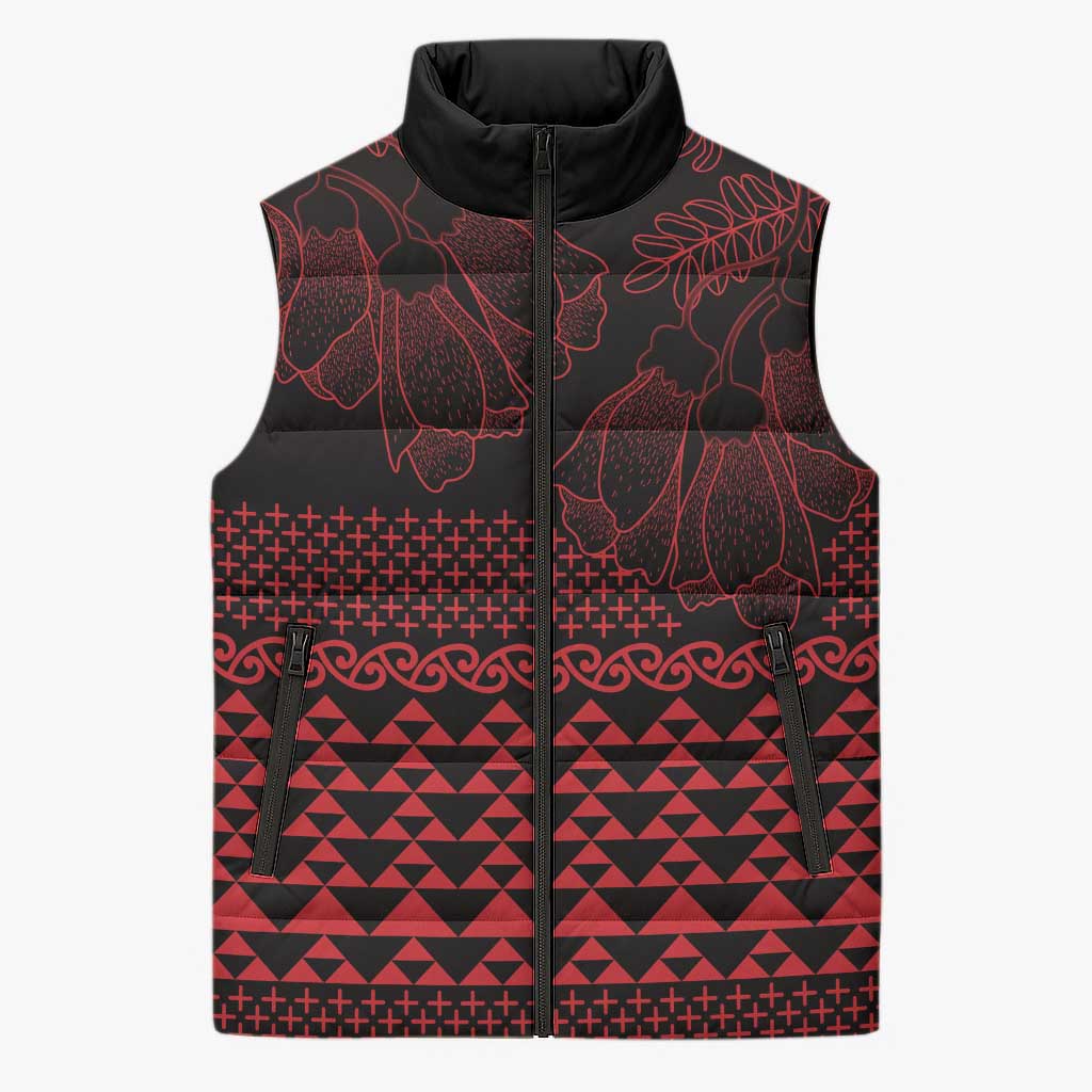 Red Taniko Kowhaiwhai Tukutuku Motif Sleeveless Puffer Jacket LT9 Unisex Red - Polynesian Pride