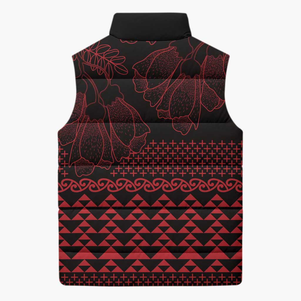 Red Taniko Kowhaiwhai Tukutuku Motif Sleeveless Puffer Jacket LT9 - Polynesian Pride