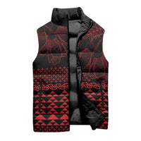 Red Taniko Kowhaiwhai Tukutuku Motif Sleeveless Puffer Jacket LT9 - Polynesian Pride