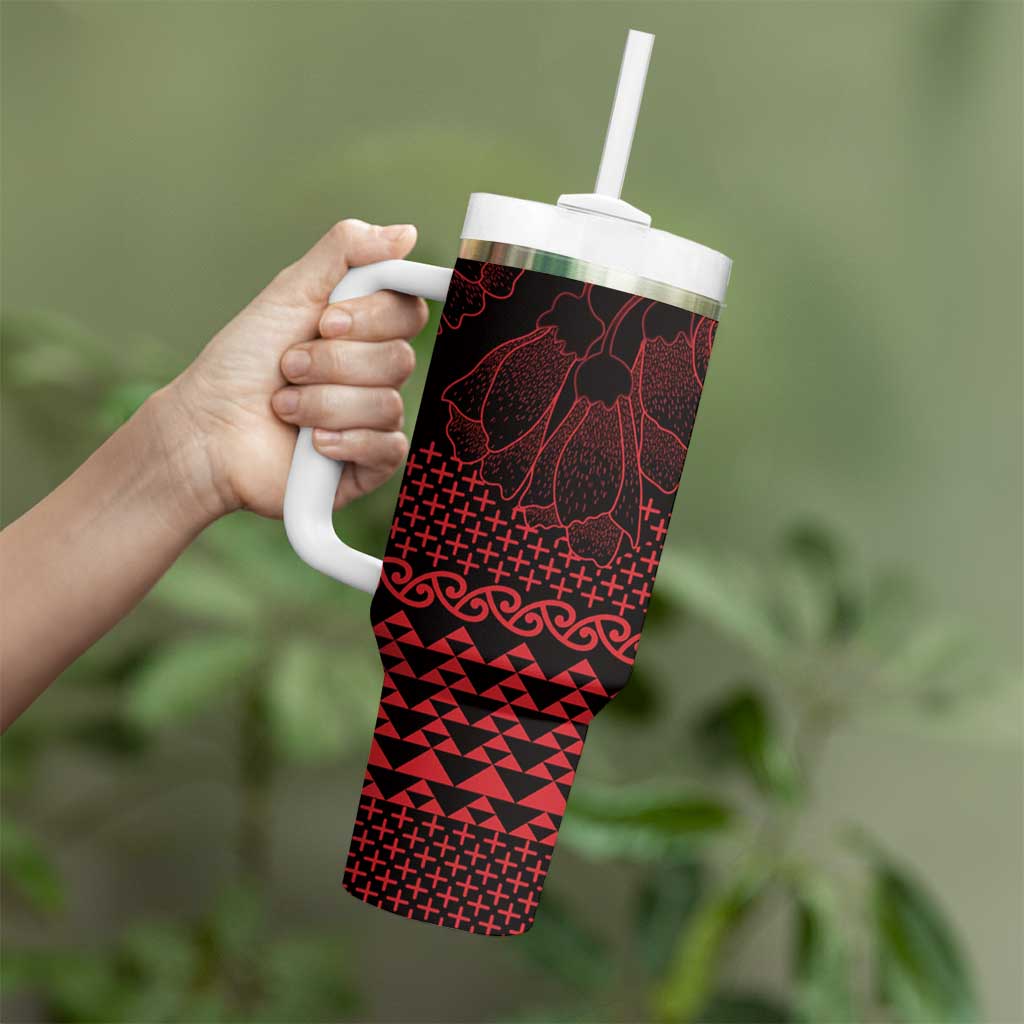 Red Taniko Kowhaiwhai Tukutuku Motif Tumbler With Handle LT9 - Polynesian Pride