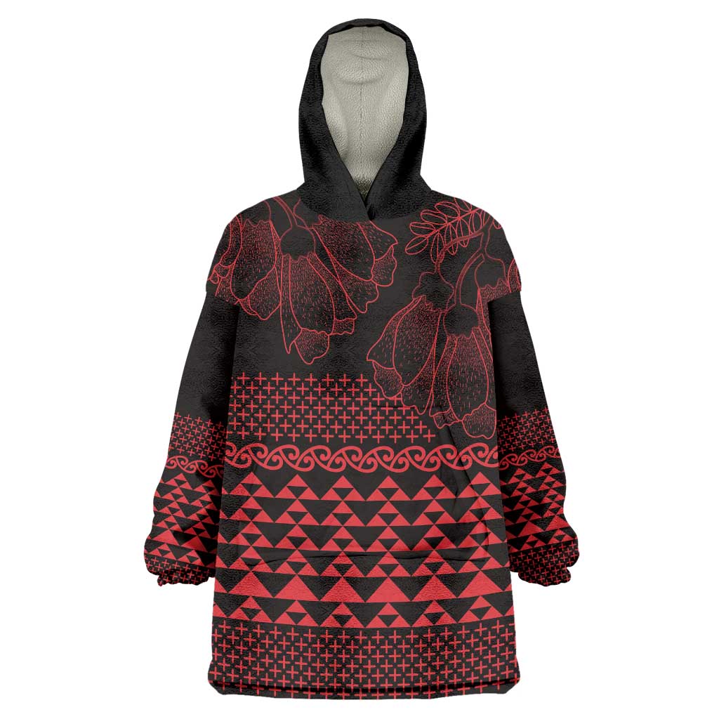 Red Taniko Kowhaiwhai Tukutuku Motif Wearable Blanket Hoodie LT9 One Size Red - Polynesian Pride