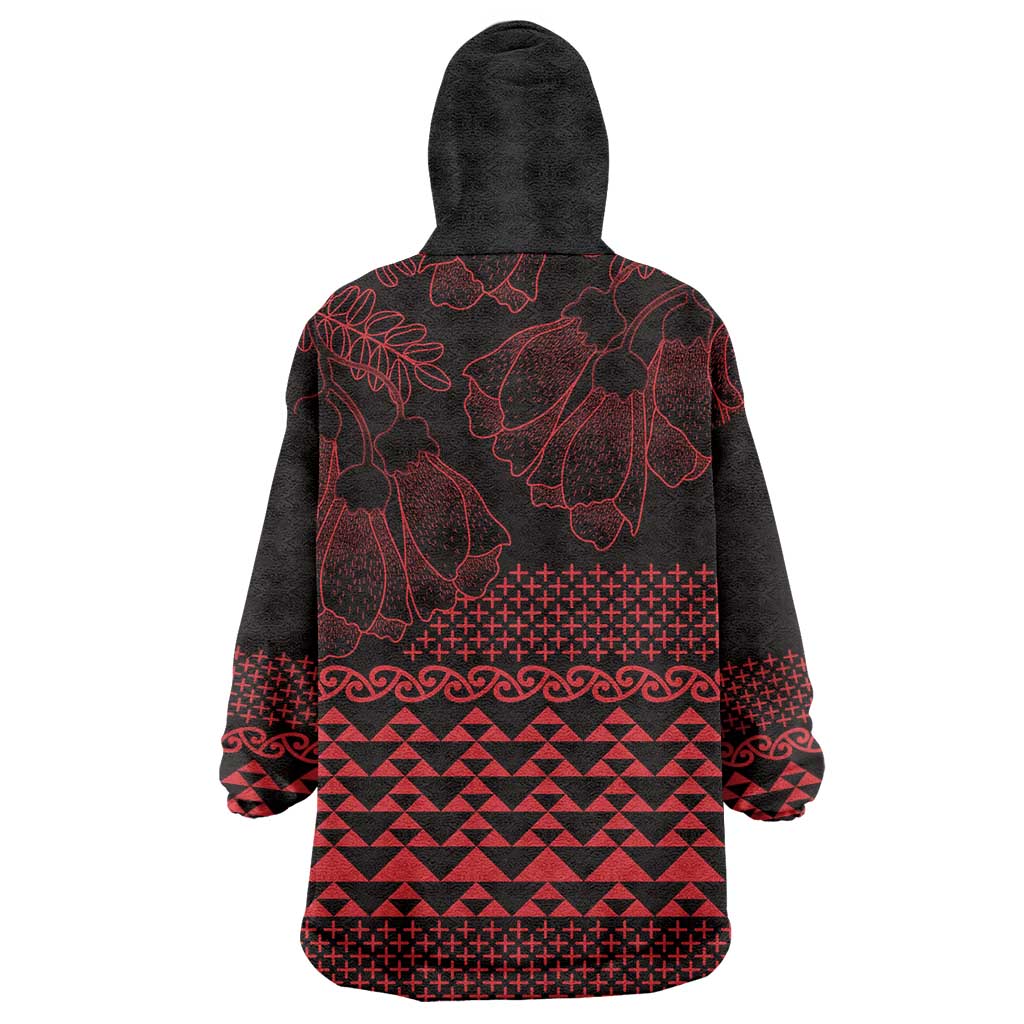 Red Taniko Kowhaiwhai Tukutuku Motif Wearable Blanket Hoodie LT9 - Polynesian Pride