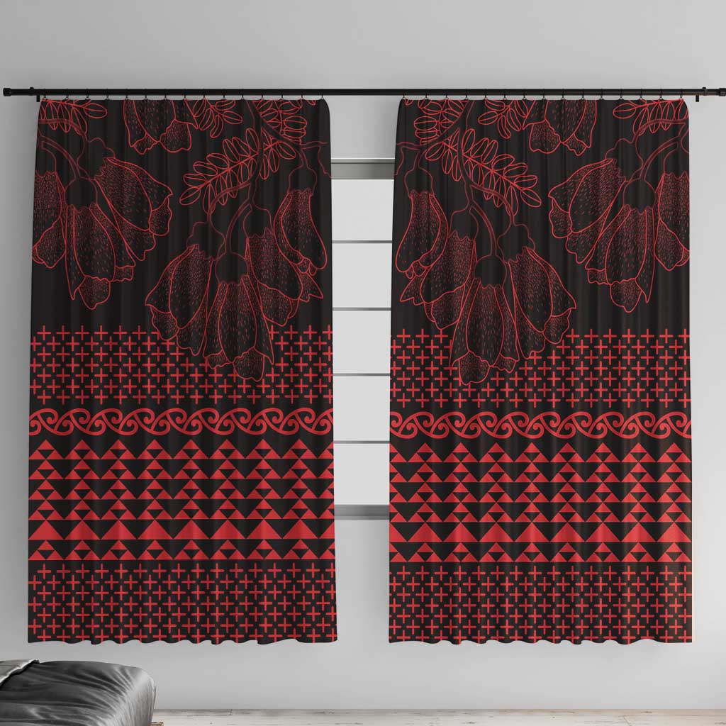 Red Taniko Kowhaiwhai Tukutuku Motif Window Curtain LT9 With Hooks Red - Polynesian Pride